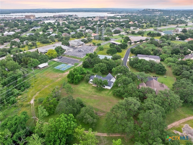 view of aerial view at dusk