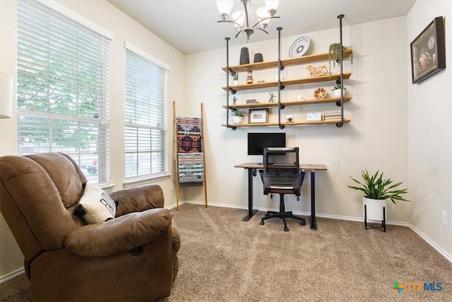 701 Curtis Dr, Killeen, TX 76542 - carpeted office featuring a wealth of natural light, baseboards, and a notable chandelier