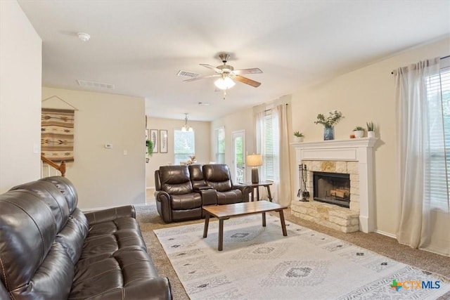 701 Curtis Dr, Killeen, TX 76542 - living area with plenty of natural light, visible vents, a ceiling fan, and carpet floors