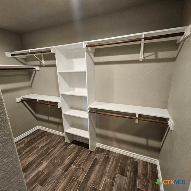 walk in closet featuring dark wood-type flooring