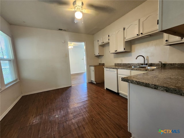 4305 Willow St, Corpus Christi, TX 78411 - kitchen featuring dishwasher, ceiling fan, dark countertops, and dark wood finished floors