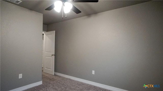 unfurnished bedroom with carpet flooring and ceiling fan