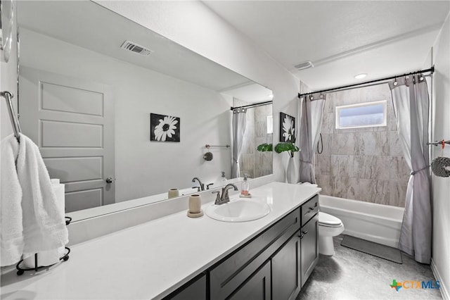 full bathroom with vanity, toilet, and shower / bath combo