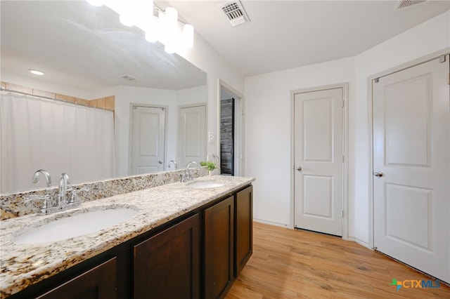 bathroom featuring hardwood / wood-style floors and vanity