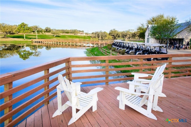 view of dock with a water view