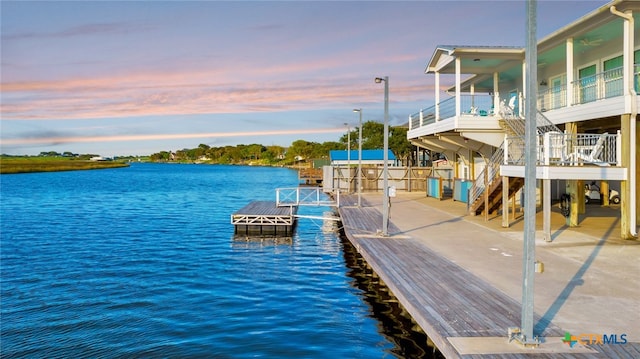 view of dock with a water view