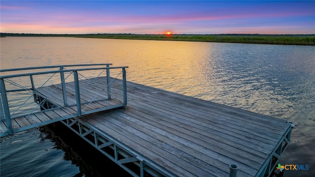 dock area featuring a water view