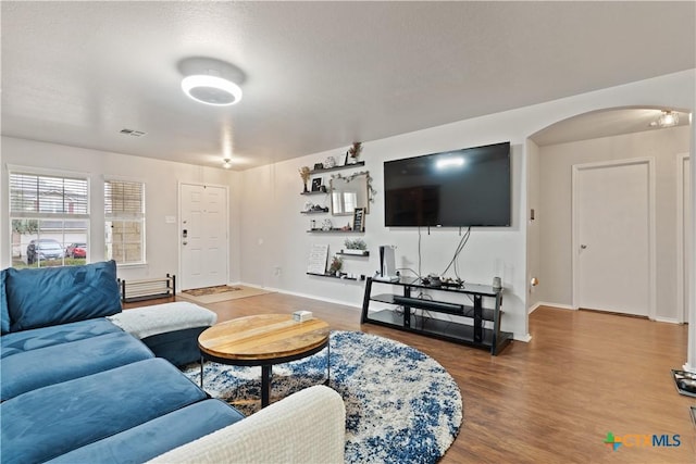 living room with hardwood / wood-style flooring