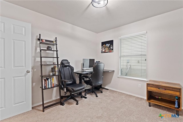 view of carpeted home office