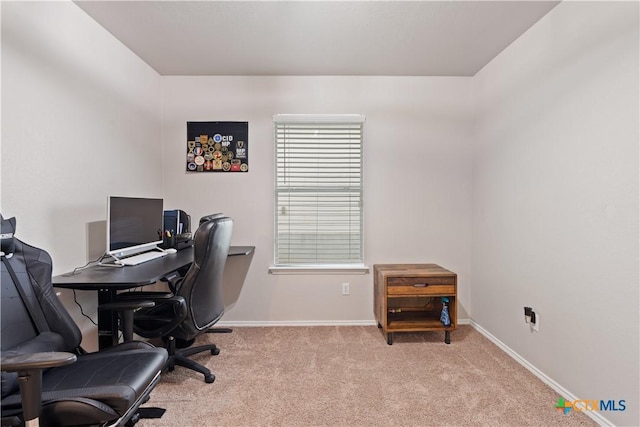 home office with light colored carpet