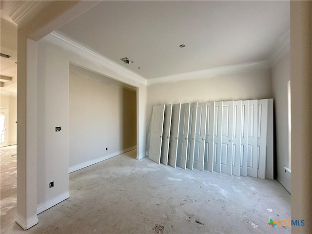 unfurnished bedroom featuring crown molding