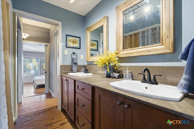 bathroom featuring vanity and wood-type flooring