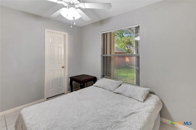 722 Ashland Crk, Victoria, TX 77901 - bedroom featuring light tile patterned flooring and a ceiling fan