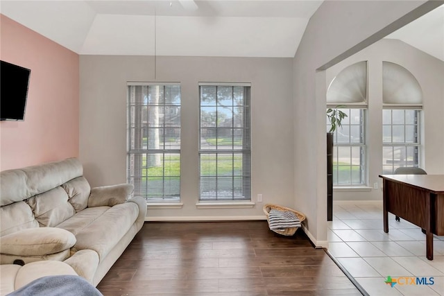 722 Ashland Crk, Victoria, TX 77901 - living room featuring vaulted ceiling, healthy amount of natural light, and wood finished floors
