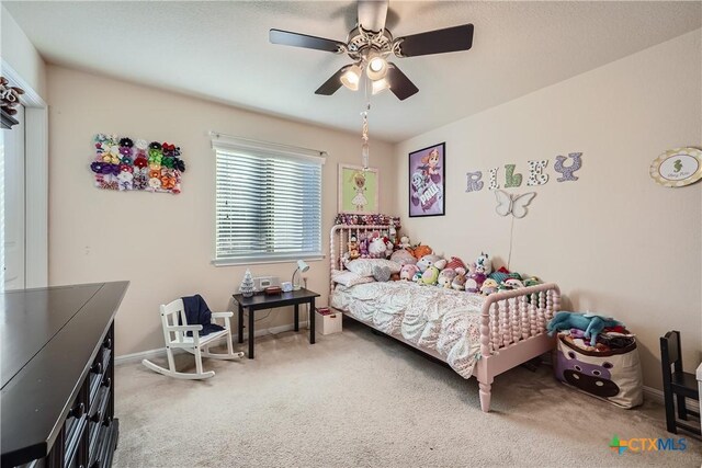 bedroom with carpet floors and ceiling fan