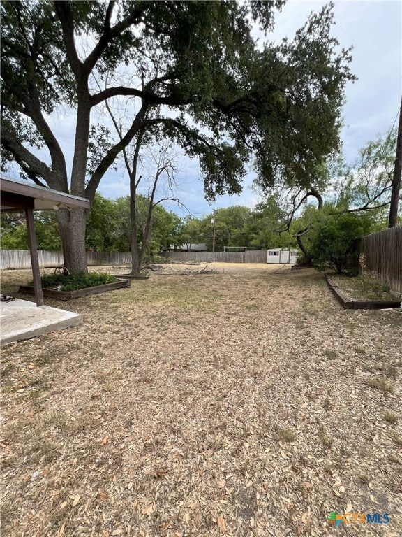 view of yard featuring a storage unit