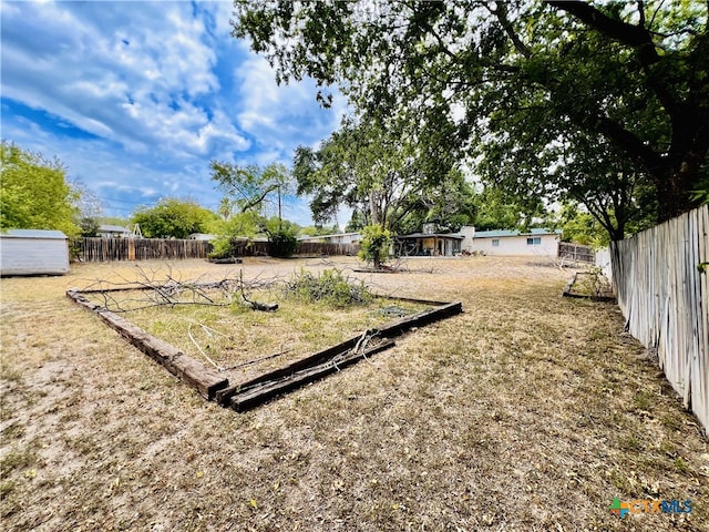 view of yard featuring a storage unit