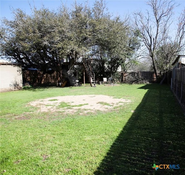 view of yard with a fenced backyard