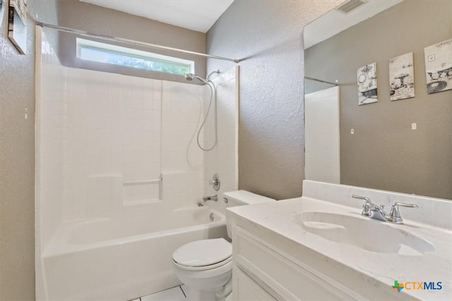 4103 Barrington Trl, Killeen, TX 76549 - bathroom with vanity, shower / tub combination, a textured wall, and tile patterned floors