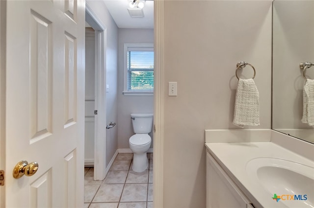 bathroom with tile patterned flooring, vanity, and toilet