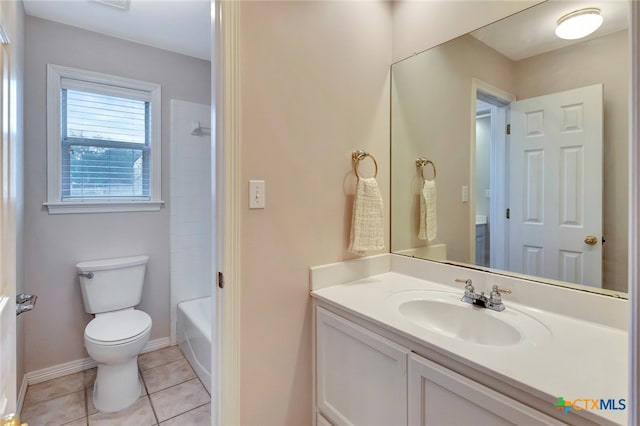 full bathroom featuring tile patterned flooring, shower / tub combination, vanity, and toilet