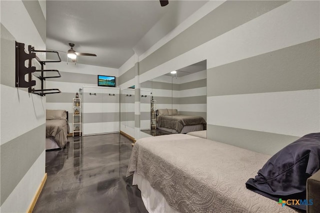 2611 Westview Dr, Canyon Lake, TX 78133 - bedroom with concrete floors and ceiling fan
