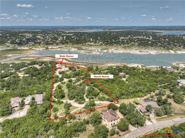 2611 Westview Dr, Canyon Lake, TX 78133 - aerial view of property and surrounding area with a nearby body of water and property parcel outlined