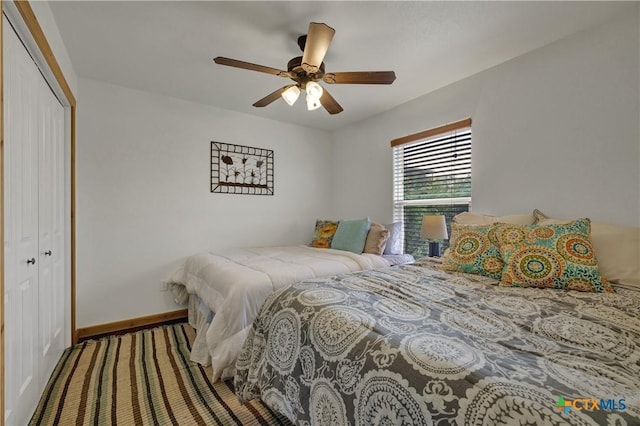 2611 Westview Dr, Canyon Lake, TX 78133 - bedroom with a closet, baseboards, and ceiling fan