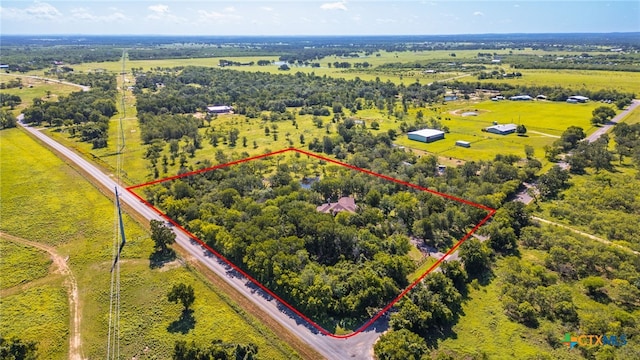 155 Woodrow Center Rd, Kingsbury, TX 78638 - aerial view of property and surrounding area with property parcel outlined