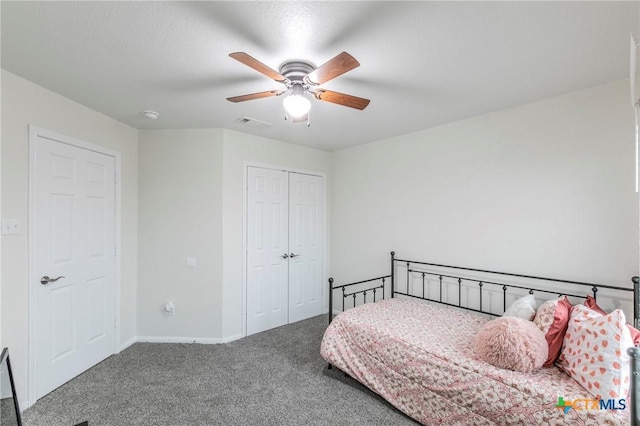 5304 Oster Dr, Killeen, TX 76542 - carpeted bedroom with a closet, a ceiling fan, and baseboards