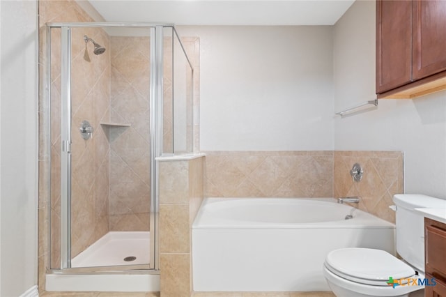 3907 Gentle Mdw, New Braunfels, TX 78130 - full bathroom featuring a bath, vanity, a stall shower, and toilet