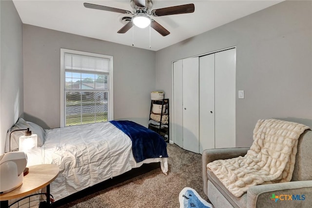 1808 Mission Dr, Victoria, TX 77901 - bedroom with carpet, a closet, and a ceiling fan