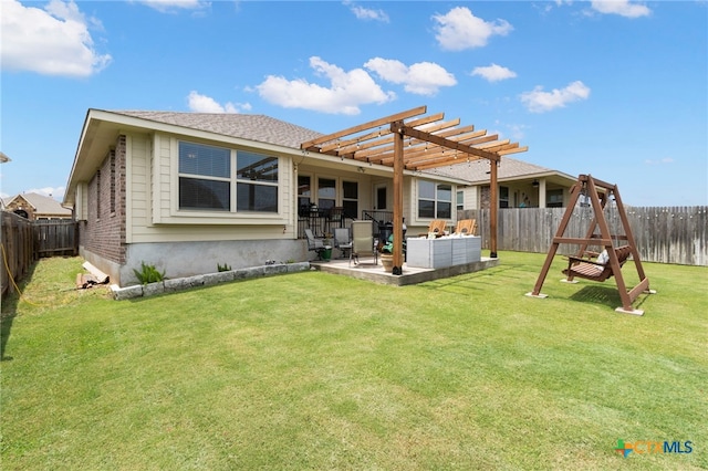 521 Kirkhill St, Hutto, TX 78634 - back of property featuring a pergola, a patio area, and outdoor lounge area