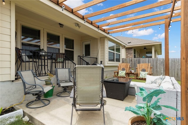 521 Kirkhill St, Hutto, TX 78634 - view of patio / terrace with outdoor lounge area and a pergola