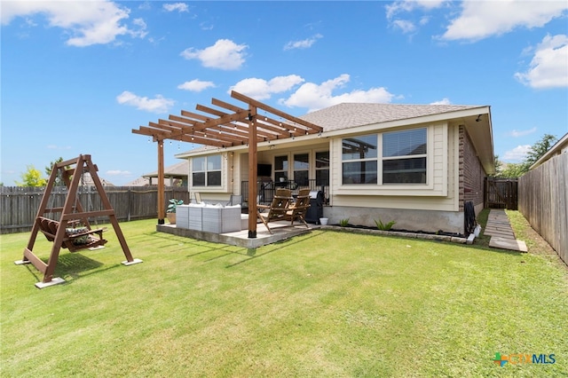 521 Kirkhill St, Hutto, TX 78634 - back of house featuring a pergola, an outdoor living space, and a patio area