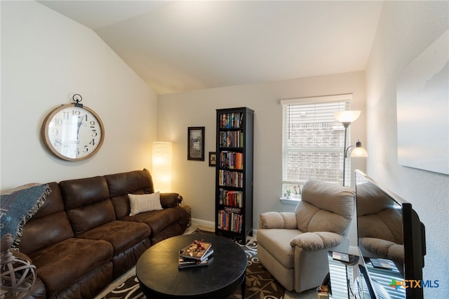 521 Kirkhill St, Hutto, TX 78634 - living room with lofted ceiling and baseboards