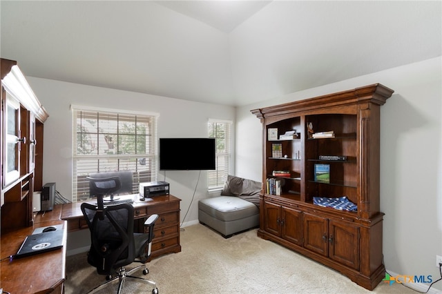 521 Kirkhill St, Hutto, TX 78634 - office area featuring lofted ceiling and light colored carpet