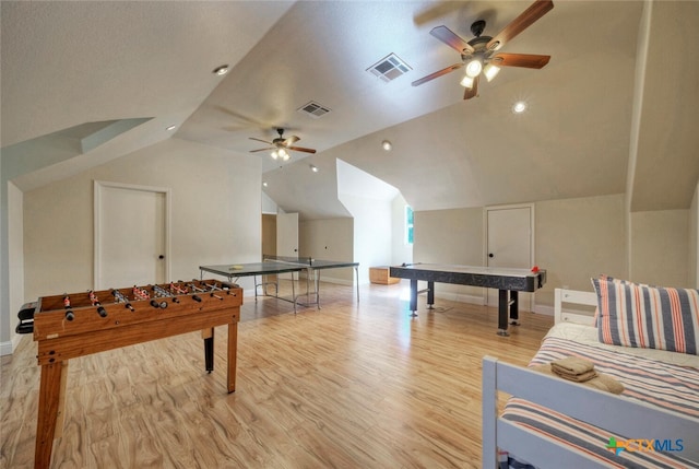 3701 Del Robles Dr, Austin, TX 78727 - game room featuring visible vents, a ceiling fan, and lofted ceiling