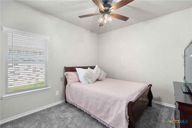 bedroom with carpet flooring and ceiling fan