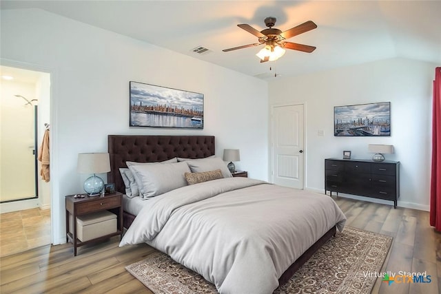 7202 Bose Ikard Dr, Killeen, TX 76549 - bedroom featuring light wood-style floors, ceiling fan, and ensuite bathroom