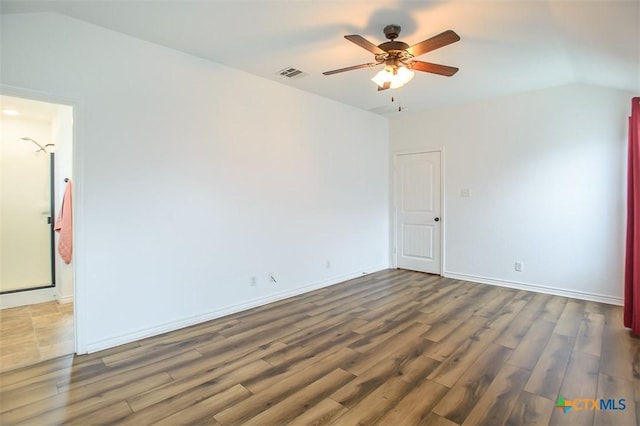 7202 Bose Ikard Dr, Killeen, TX 76549 - unfurnished room with wood finished floors, ceiling fan, and lofted ceiling