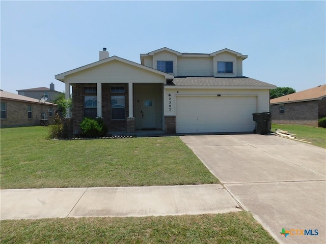 2302 Napier Dr, Killeen, TX 76542 - view of front of home with brick siding, a front lawn, driveway, roof with shingles, and a porch