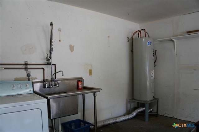 22631 John Rolfe Ln, Katy, TX 77449 - washroom with washer / dryer and electric water heater