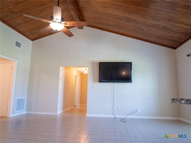 unfurnished room with wooden ceiling, visible vents, and light tile patterned flooring