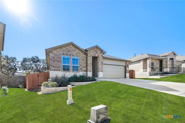 ranch-style house with a garage and a front yard