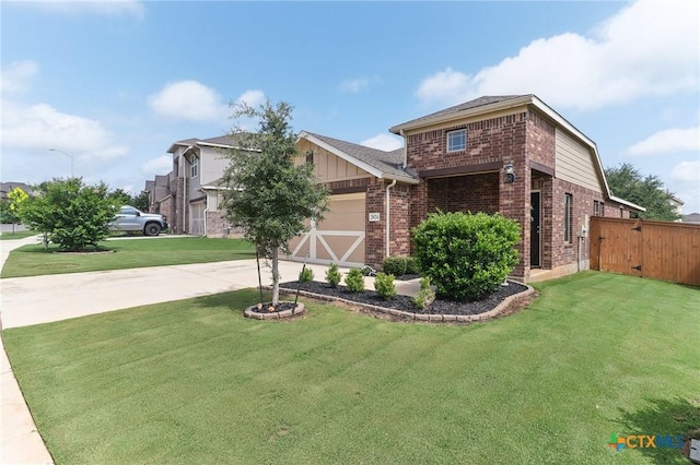 2024 Cowan Dr, New Braunfels, TX 78132 - view of front of home with brick siding, driveway, an attached garage, and a gate
