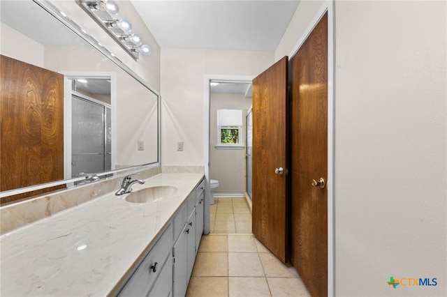 707 Dianne Dr, Copperas Cove, TX 76522 - full bath with toilet, vanity, tile patterned flooring, and an enclosed shower