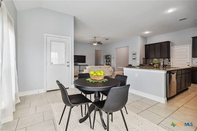 1433 Kamryn Way, New Braunfels, TX 78130 - dining area featuring light tile patterned floors, a ceiling fan, baseboards, and recessed lighting
