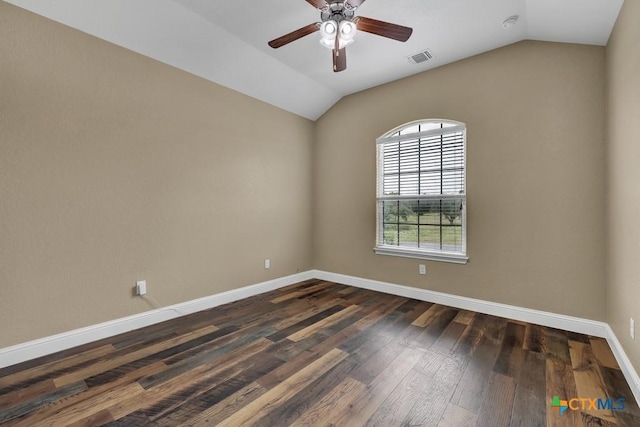 2194 Ranch Loop Dr, New Braunfels, TX 78132 - unfurnished room featuring dark wood-style floors, lofted ceiling, and a ceiling fan