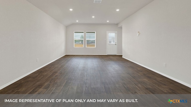 unfurnished living room with vaulted ceiling and dark hardwood / wood-style floors